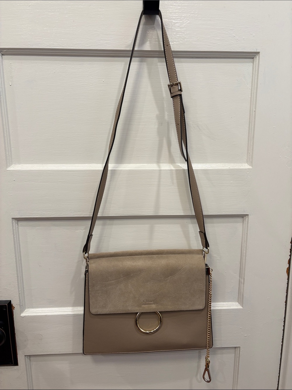 Chloe Taupe Two-Tone Crossbody with Gold Ring